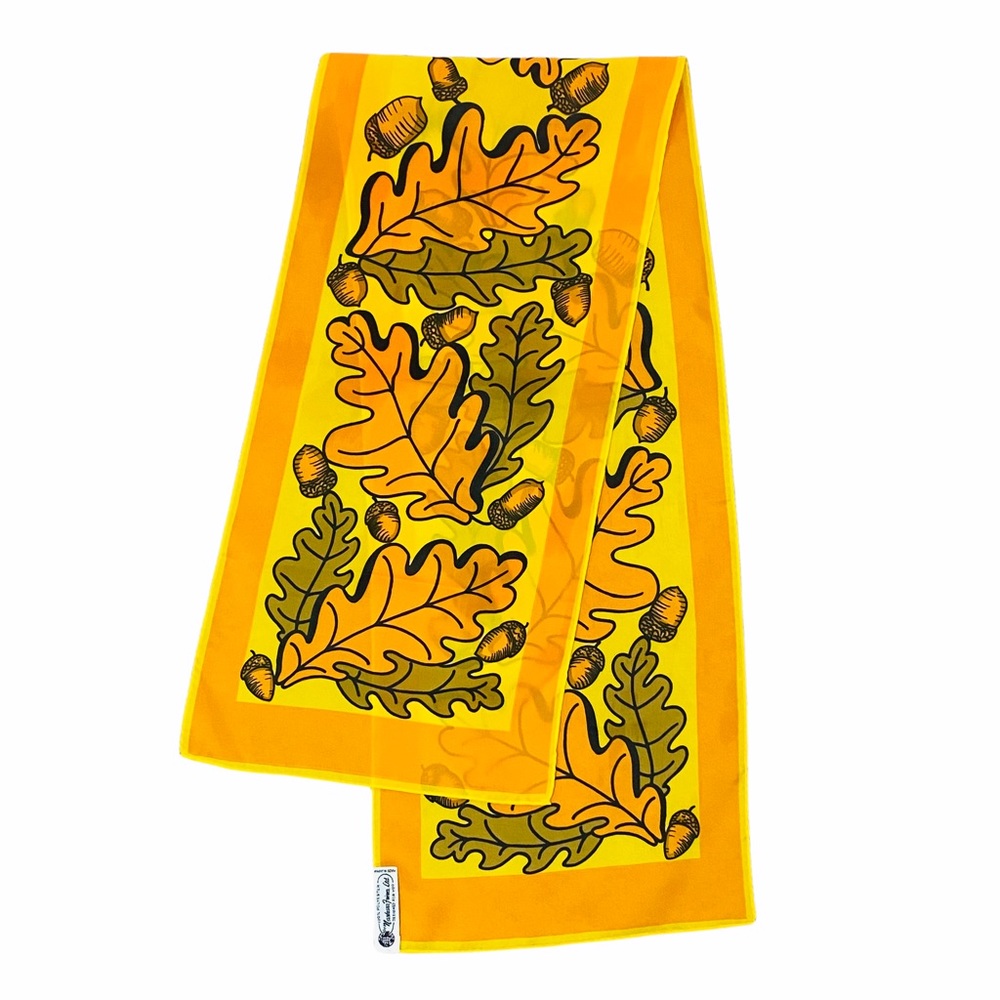 Vtg. Nasharr Freres Polyester Scarf w/Autumn Motif Made in Japan - 43" x 9.75"